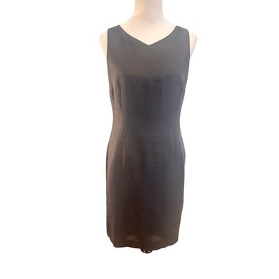 Talbots Black Irish Linen Sleeveless Sheath Dress V-Neck Size 8 Classic LBD