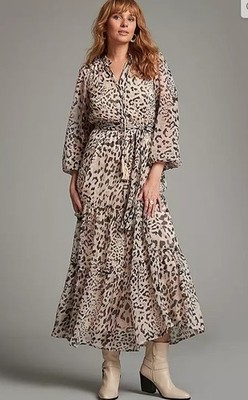 Together Blush Animal Print Maxi Kleid Jersey Langarm Polyester (fmn4-13)