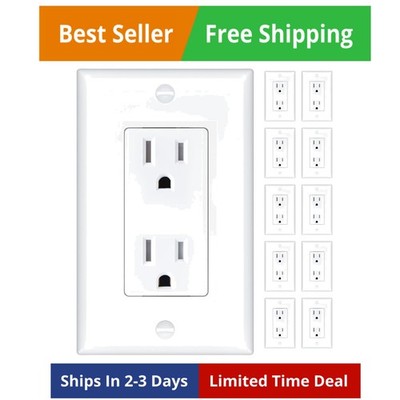 10 Pack Wall Outlet, 15 Amp Outlets,  Listed, Tamper Resistant Standard Elect...