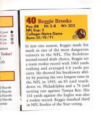 B7101- 1994 Redskins Mobil Zeitplänen Washington -du Pick- 15 + Gratis US Schiff