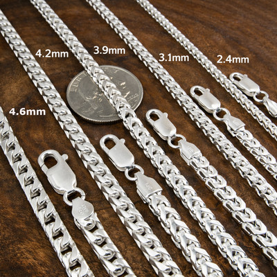 Men's Solid 925 Sterling Silver Italian Franco Foxtail Square Chain Necklace