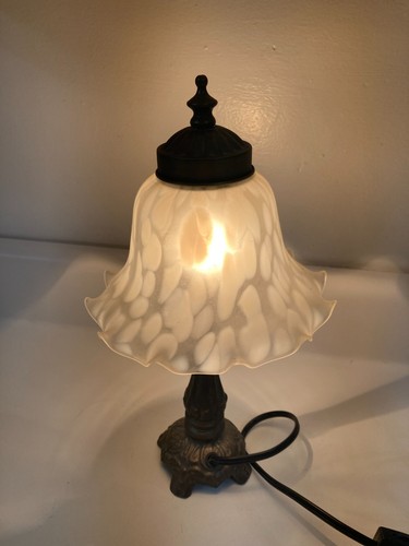 Decorative Mini Accent lamp with Ruffled white Speckled Glass Shade - Picture 3 of 14