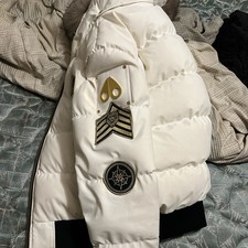 Moose Knuckles Gold Collection Nyluxe White Gold Down Bomber Jacket 