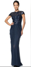 Tadashi Shoji Midnight Blue Paillette Lace And Tulle Gown Dress US 4