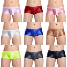 Mens Thong Oil Underwear Elastic Pants Sissy Boxer Briefs Adult Shorts Glossy