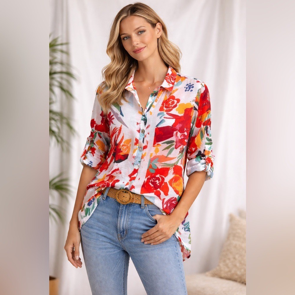 John Mark Floral Button Down Top M