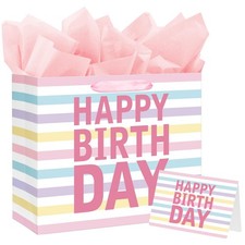 13 Inch Happy Birthday Gift Bag with Tissue Paper Card