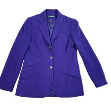 Lauren Ralph Lauren Purple Virgin Wool Blend 3-Button Blazer Jkt 8 Herringbone
