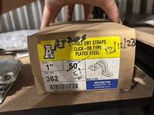 50ct Arlington 362 1‑in 2‑Hole EMT Straps Click‑On Type Plated Steel Made in USA