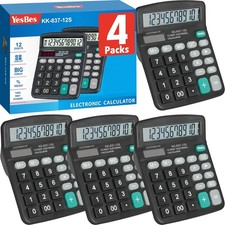 4 Pack Calculator Bulk 12 Digits Calculators Desktop W/ Large LCD Display
