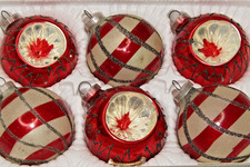Lot VTG Glass Indent Glitter Pictured Striped BALL Christmas Ornaments Germany