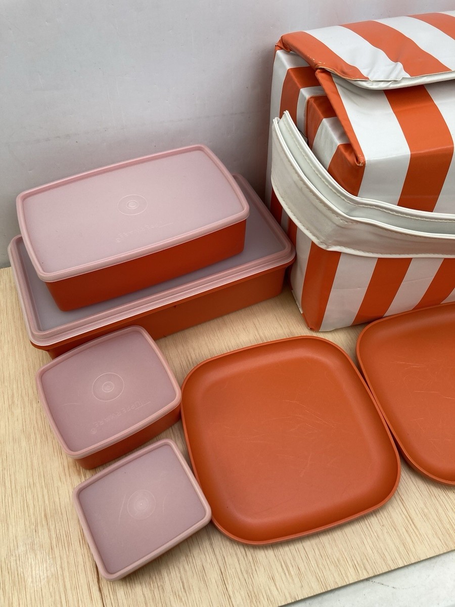 Vintage 1970s Tupperware Picnic Set with Orange and White