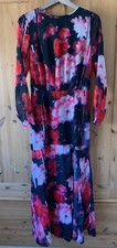 MARCIANO GUESS MAXI CHIFON LINED BLACK RED SPLIT SKIRT LONG SLEEVE DRESS 40