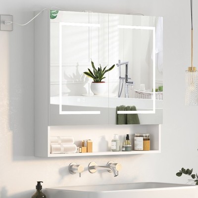 Large LED Lighted Medicine Cabinet with Mirror 2 Doors Bathroom Mirror 30''x31.5''