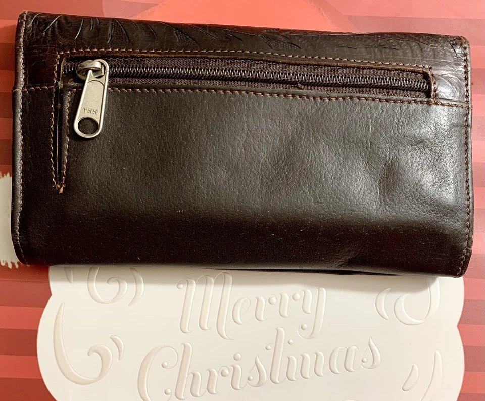 Бумажник женский тройного сложения ручной работы из натуральной кожи American West как есть б/у - Изображение 3 из 4