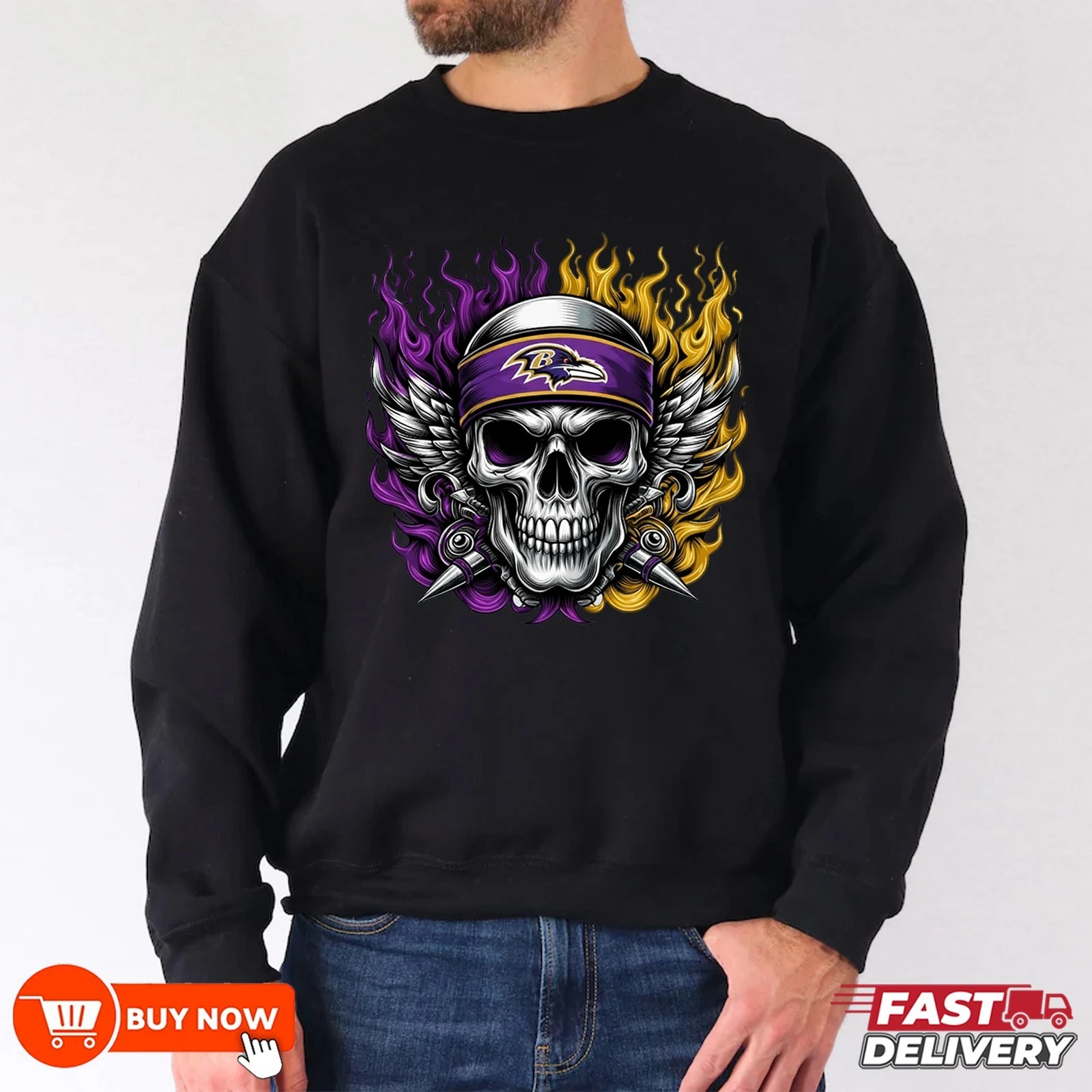 Baltimore Ravens Skull Cheers Football Sweatshirt