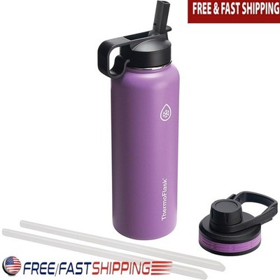 Insulated Water Bottle W/ 2 Lids Leakproof Double Wall Cold Hot 24hrs 12hrs New