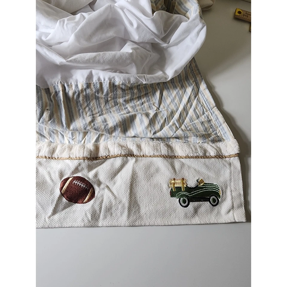 Blue and Yellow Toddler Bed Crib Skirt Cars Sports 26" x 44" - Image 2 of 4