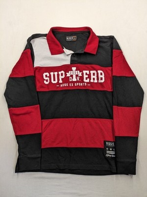 Huge Fashion Exchange Herren Rugby Poloshirt L rot schwarz Langarm