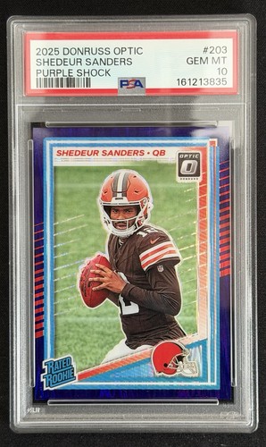 Shedeur Sanders 2025 Panini Donruss Optic Rated Rookie Purple Shock #203 PSA 10