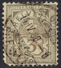 Switzerland 1882  3c Brown Grey Cross And Shield - Granite Paper - Fine Used