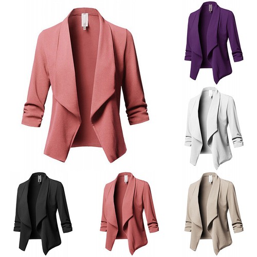 Womens Formal Work Jacket Blazer Suit Coat Office Ladies Cardigan Coat Outwear