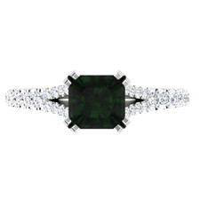 0.79 Ct Cushion Cut Natural Emerald  Diamond Wedding Ring 925 Sterling Silver
