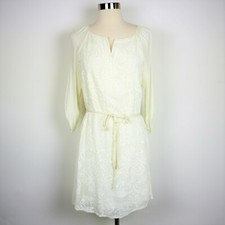 TINY Anthropologie Women's S Beige lightweight floral 3/4 sleeve dress knee lth