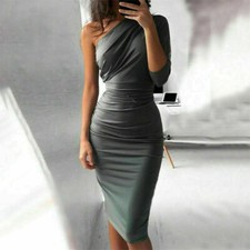 Women One Shoulder Dress Bodycon Off Soulder Gray Dress Sz. L