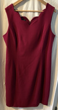 Talbots Dress Scallop V-Neck Sheath Sleeveless Knee Length Berry Size 16