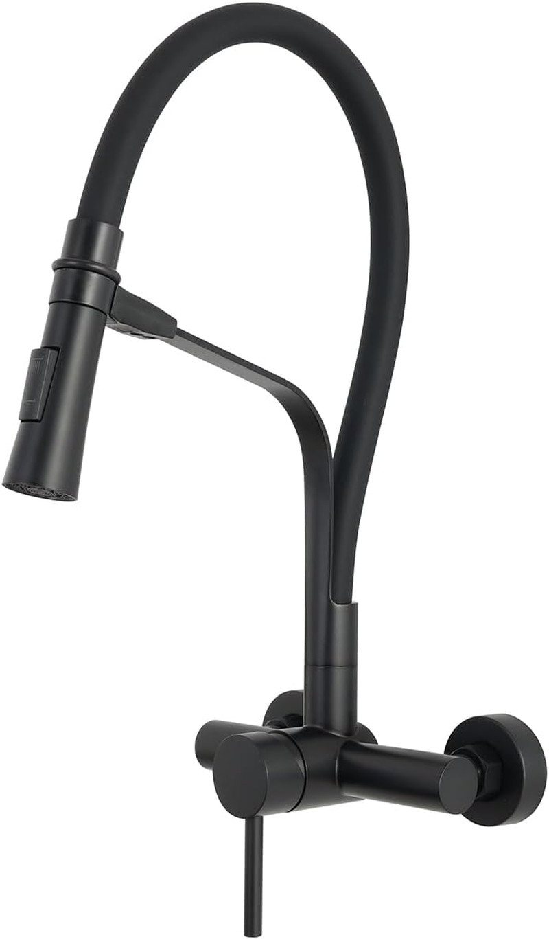Black Wall Mount Kitchen Faucet with Side Sprayer & Magnetic Docking