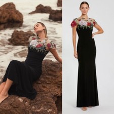 Mac Duggal NEW Black Floral Embellished Jersey Fitted Gown $598 - Size 14