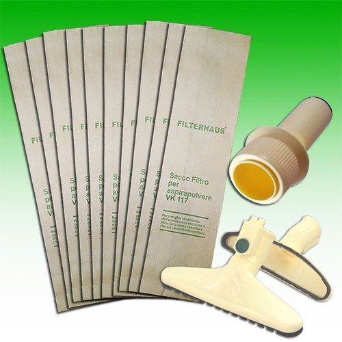 SACCHETTI FOLLETTO VK 117 VK 116 10PZ + BOCCHETTONE + SPAZZOLA VORWERK |  eBay