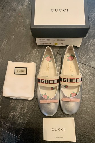 GUCCI Ragazze Nuovo di Zecca Silver Logo Piatto Ballerine Infilare Scarpe  EU 31 UK 12.5 | eBay