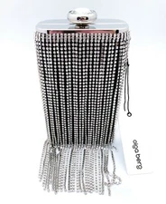 Olga Berg Luiza Crystal Fringed Box Clutch in Black