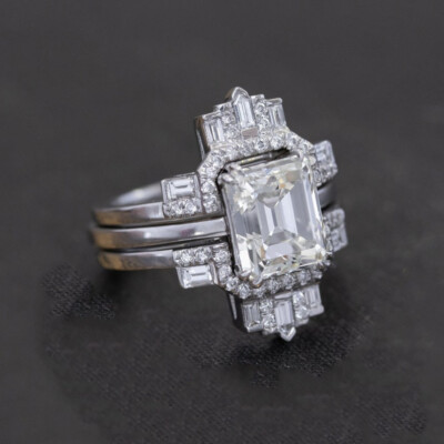 4Ct White Emerald Cut CZ Trio Wedding Ring Set In Solid 925 Sterling ...