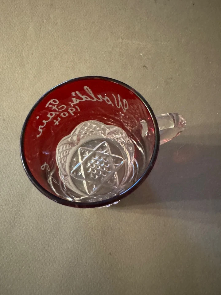 EAPG RUBY STAINED WORLD'S FAIR 1904 KONNEKER ETCHED ANTIQUE GLASS TEACUP CUP MUG - Image 4 of 4