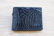 Money Clip Crocodile Skin Leather Bifold Men's Wallet Real Black  F2