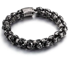 BLACKSTATIC Premium Men's Stainless Steel Skull Link Bracelet w/ Metal Gift Box