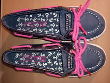 Girls Sperry Top-sider deck shoes Nautical, Size 1.5M BISCAYNE1-Eye Navy/Sparkle