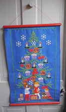 Vintage Christmas Tree w/ Children Gifts Embroidery Crewel Banner Completed