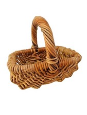 Vintage Handmade Thick Rattan Handled Basket - Country Style - 10.5"