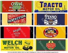Oil Label REPRODUCTION Sticker Sheet, 8 Gas Signs, Motor Oil, Automobile Decals