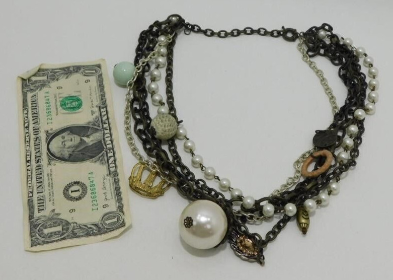 STATEMENT NECKLACE Vtg Multi Strand Chains Chunky… - image 3