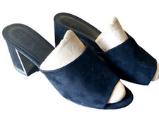 Womens H Halston Size 11 Slide Sandals Spain Block Heel Gold Tone Dress Black