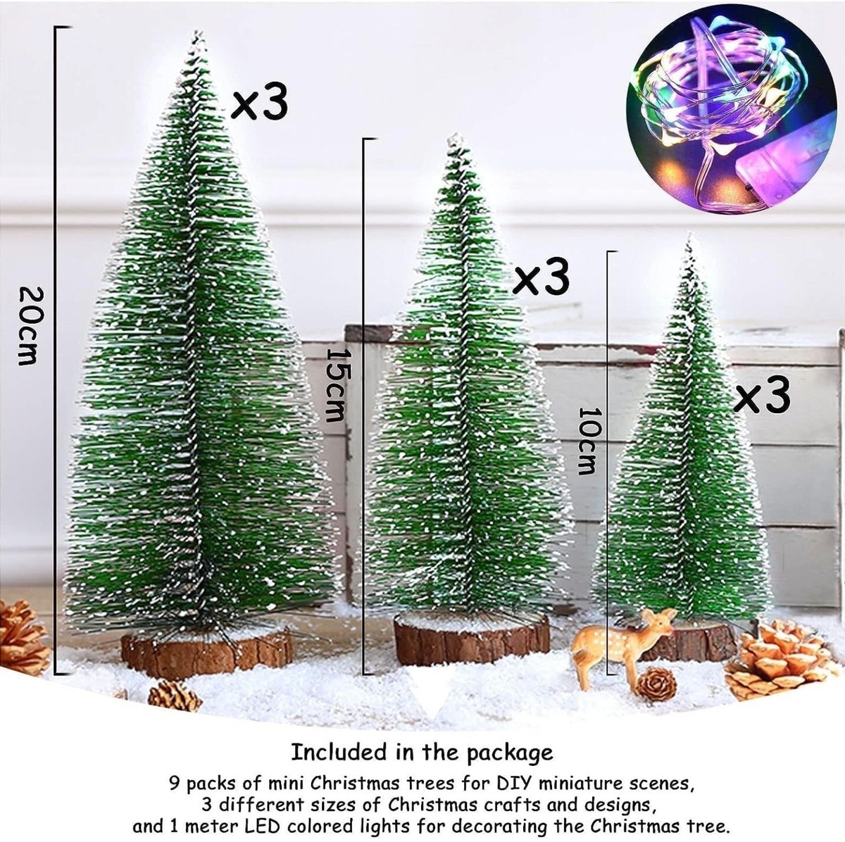 Vleuexe Mini Albero di Natale Innevato10/15/20 cm Miniatura Albero di Natale Artificiale con