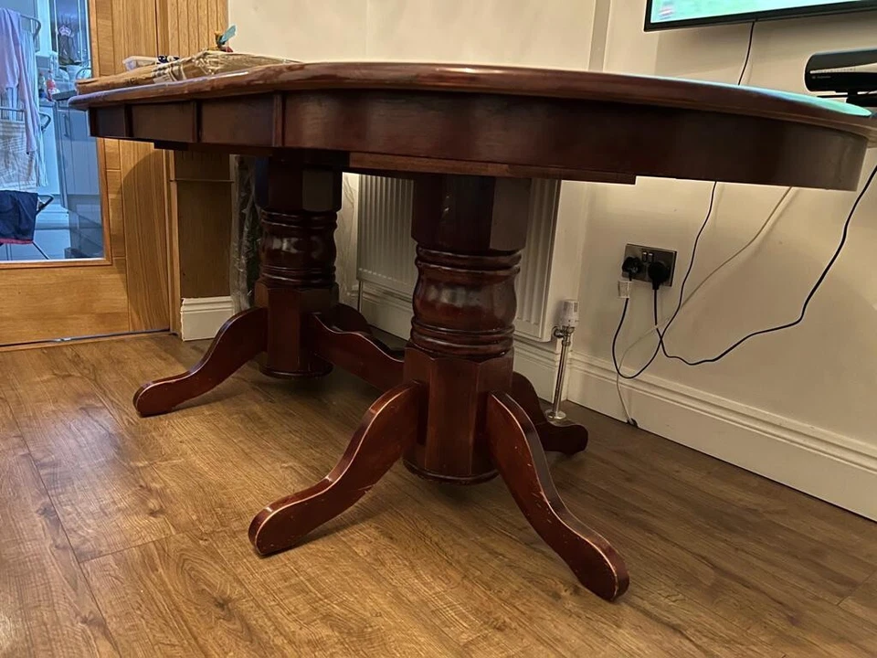 solid wooden extendable/foldable table and 5 cushioned chairs, dark brown.  - Image 3 of 4