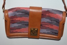 Missoni Italy Stripe Canvas & Tan Leather Purse