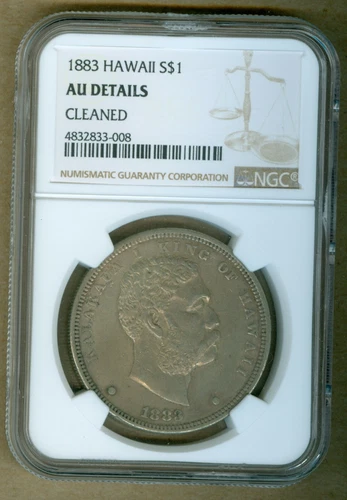 1883 Hawaii One Dollar Silver Coin NGC AU Details Cleaned