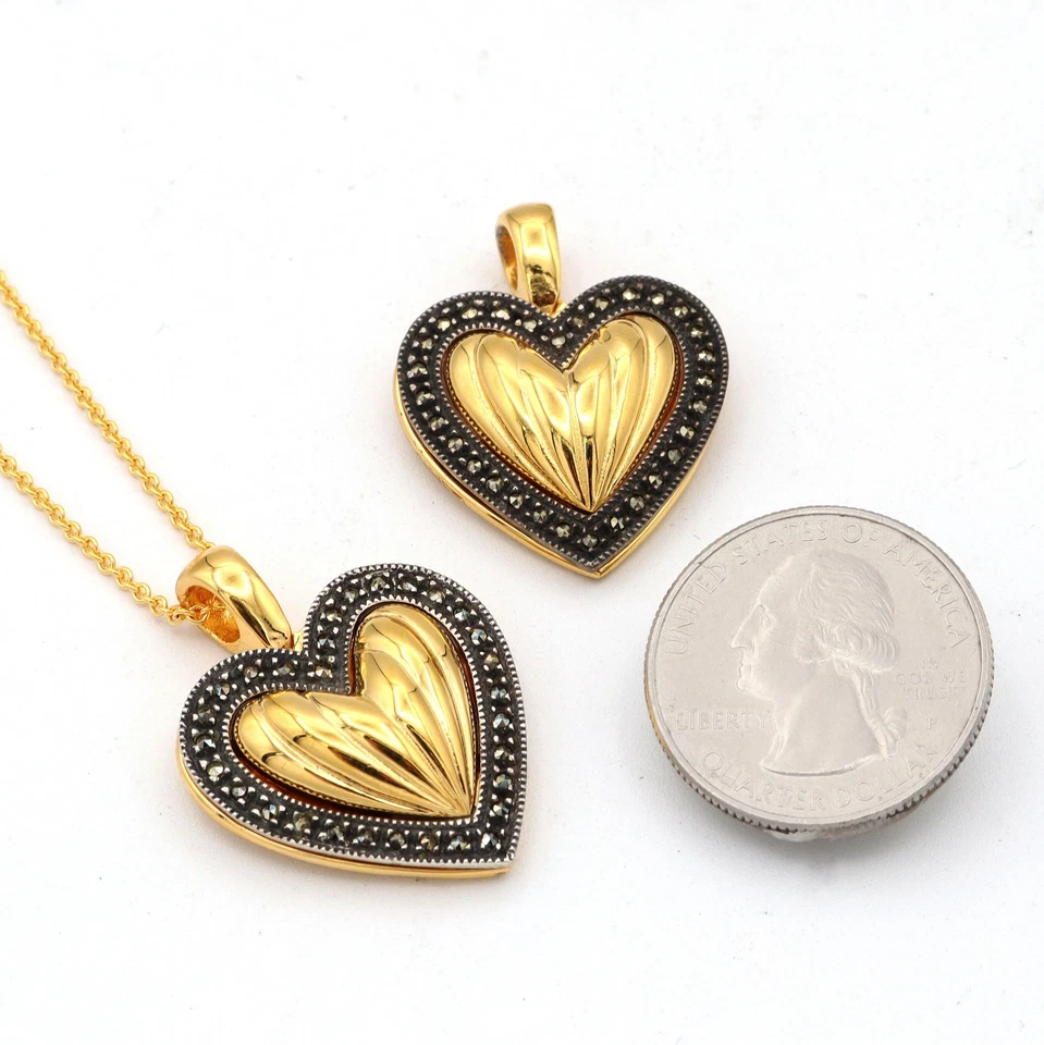 Lote de 7 Colgantes Corazón Marcasita Chapados en Oro Judith Jack De Colección 87 Gramos Foto 2 de 4